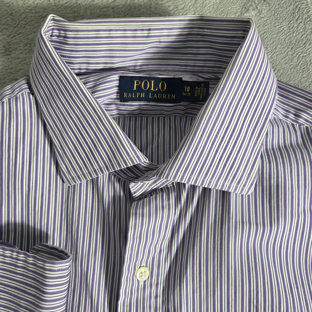 Polo Ralph Lauren Button Shirt Men's 18 34-35 Purple Stripe Pony Oxford Preppy - Picture 4 of 11